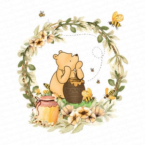 Honigbär Aquarell digitale Clipart, Bär mit Honigtopf Png, Honigbär Png, Cartoon Bär Png, Honigbiene Sublimation, sofortiger Download