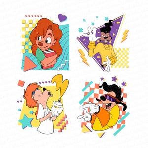 Retro 90s Disney Vintage A Goofy Movie Characters Png, Goofy Max Roxanne Powerline Png, WDW Matching Family Png, Magic Kingdom Png