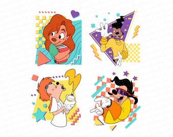 Retro 90s Disney Vintage A Goofy Movie Characters Png, Goofy Max Roxanne Powerline Png, WDW Matching Family Png, Magic Kingdom Png