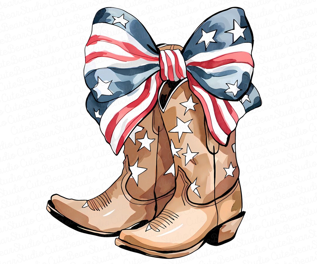 Patriotic Coquette Cowgirl Boots Png, Preppy 4th of July Western Png ...