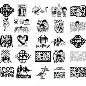 Kpop Demon Hunter PNG Bundle, Saja Boy & Huntrix Svg, Demon Hunters Inspired Kpop Svg, Cat and Bird Png, Kpop Idol Group Cut File,Silhouette