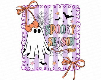 Coquette Spooky Season Png, Preppy Halloween Ghost Png, Retro Halloween Shirt Design, Cute Witchy Bats Sublimation, Girly Fall Pumpkin Png
