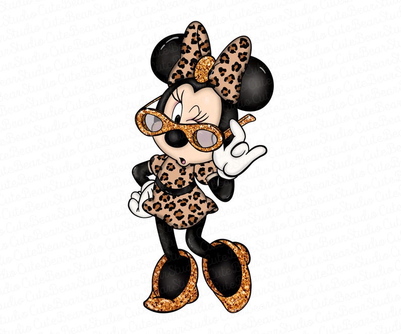 Plik PNG Myszki Minnie z lampartem, Różowy brokat Minnie, Sublimacja Minnie, Disney Minnie Png zdjęcie 2