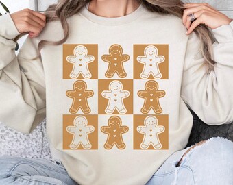 Hombre de jengibre a cuadros PNG, Navidad desgastada moderna PNG, Sublimación navideña, Diseño de camiseta navideña, Lindos cuadros navideños PNG