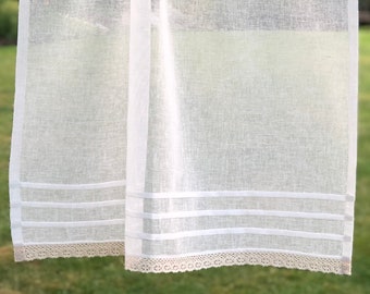 Sheer Cream Ivory Linen Lace Valance Curtain, Custom Neutral Kitchen, Bathroom Privacy, Small Bedroom Window Shade