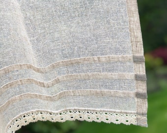 Sheer Natural Linen Lace Valance Curtain, Custom Neutral Kitchen, Bathroom Privacy, Small Bedroom Window Shade