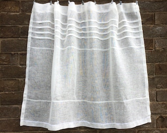 Sheer Off White Ivory Linen Curtain, Net Curtain, Cottage farmhouse Kitchen Decor