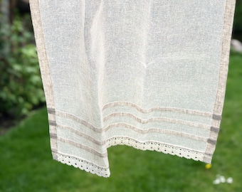 Natural Sheer Linen Lace Bathroom Lounge Privacy Curtain,