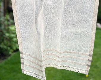 Sheer natural linen lace cafe curtain