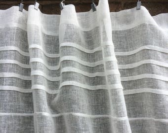 Tall Sheer Ivory White Linen Curtain, Net Curtain, French Window Curtain, Privacy Curtain, Light Airy