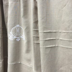 Personalised Shower Curtain , Natural Linen with White Monogram, Neutral Bathroom, French Decor