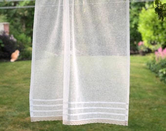 Ivory Sheer Linen Lace Bathroom Lounge Privacy Curtain,
