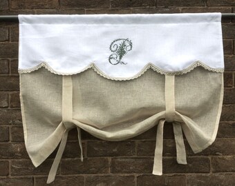 Victorian Embroidered Monogram Sheer Linen Roll Up Shade Etsy
