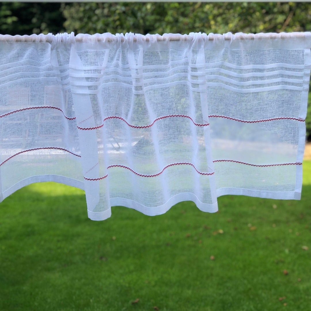 Sheer White Window Curtain, French Linen Farmhouse Kitchen Curtain