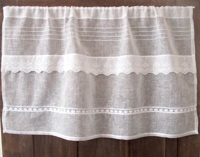 Sheer Off White Linen Panel French Decor Ivory Shabby Chic Bedroom Curtain Romantic Style