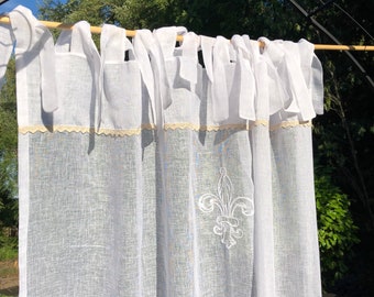Personalized Monogram Linen Drapery, Bedroon Curtain, Romantic Sheer Curain, Personalized Wedding