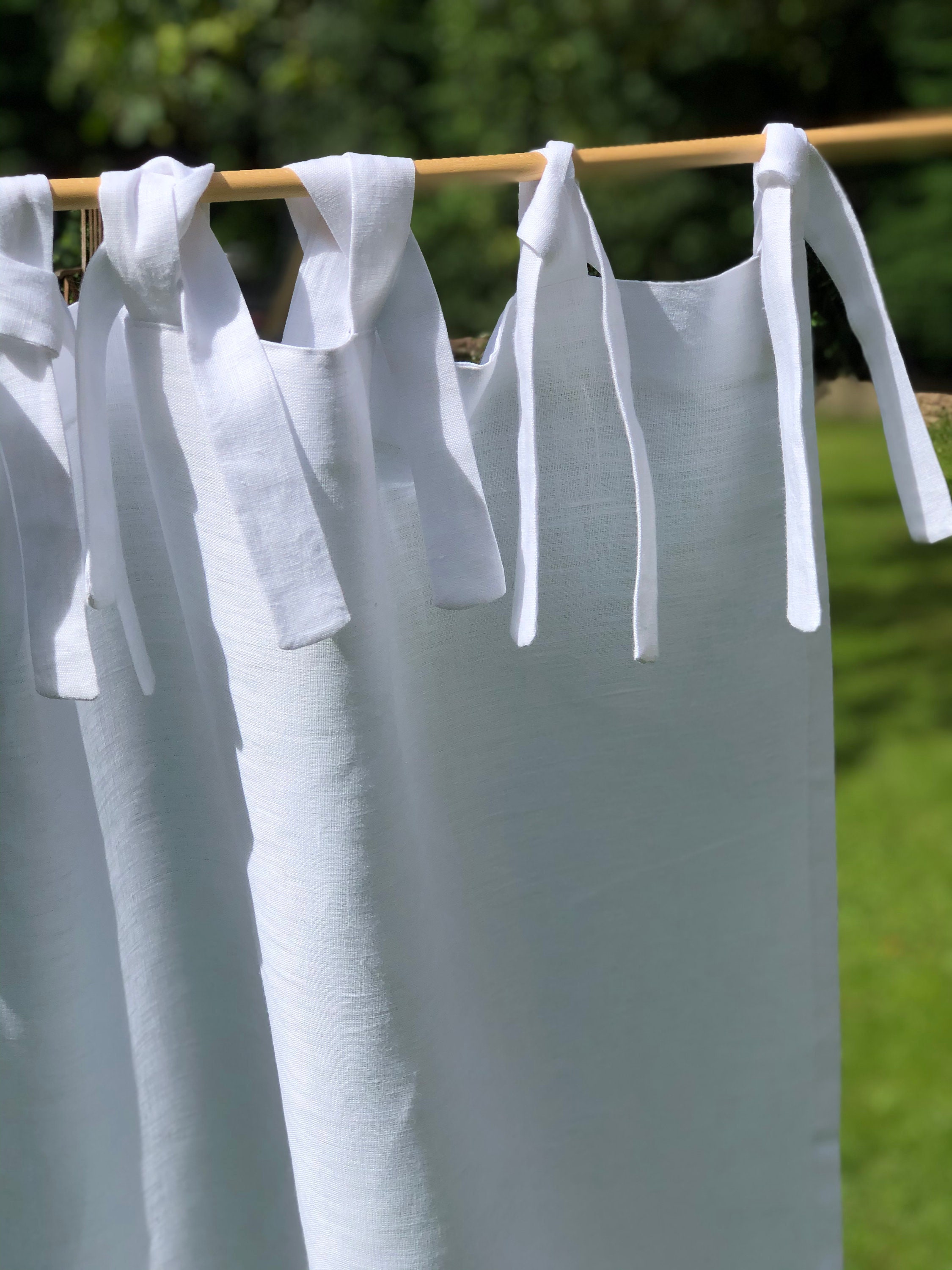 Rideau Supérieur Cravate en Lin, Blanc, Ivoire, Naturel, Gris, Rose Bébé, Écran Plat de Salle Bain P