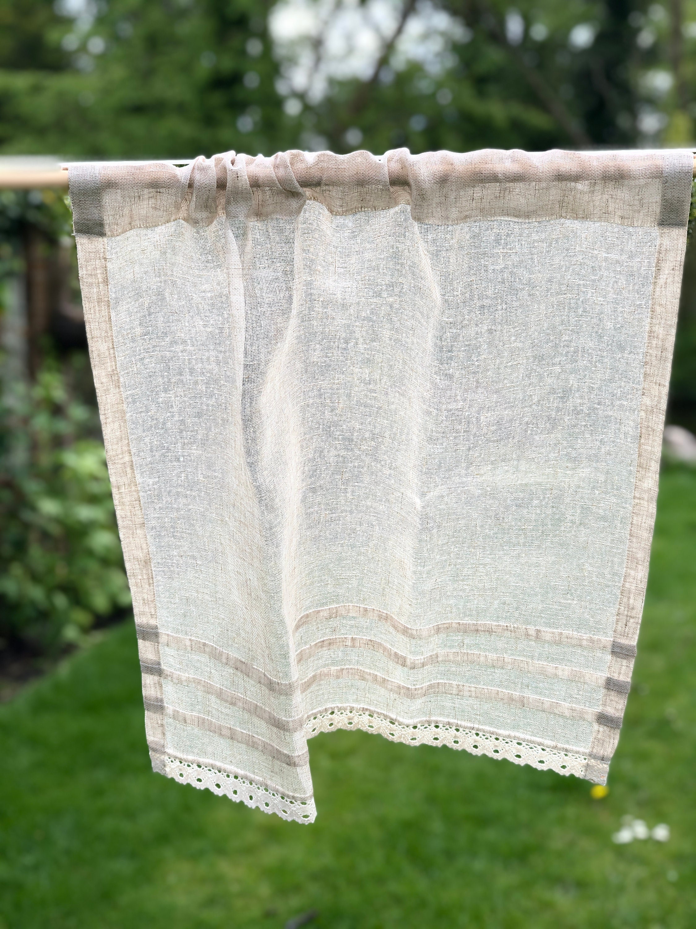 Natural Sheer Linen Lace Salle de Bain Salon Intimité Rideau,