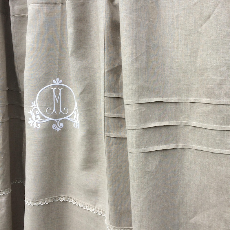 Natural Linen Lace Shower Curtain Personalized White Monogram Etsy UK