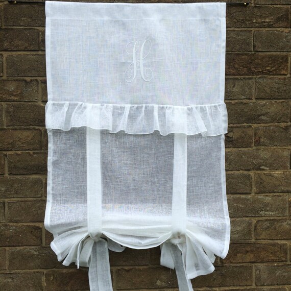 Bathroom Tie Up Panel Length 40 Inches White Sheer Rollup Image 0
