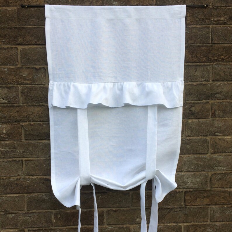 Linen Tie up Curtain White 100 Flax Linen Ruffle Curtain Etsy