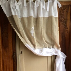 Linen Window Panel, Personalized Monogram, White Ecru Shabby Chic Drapery Curtain, French Decor image 3