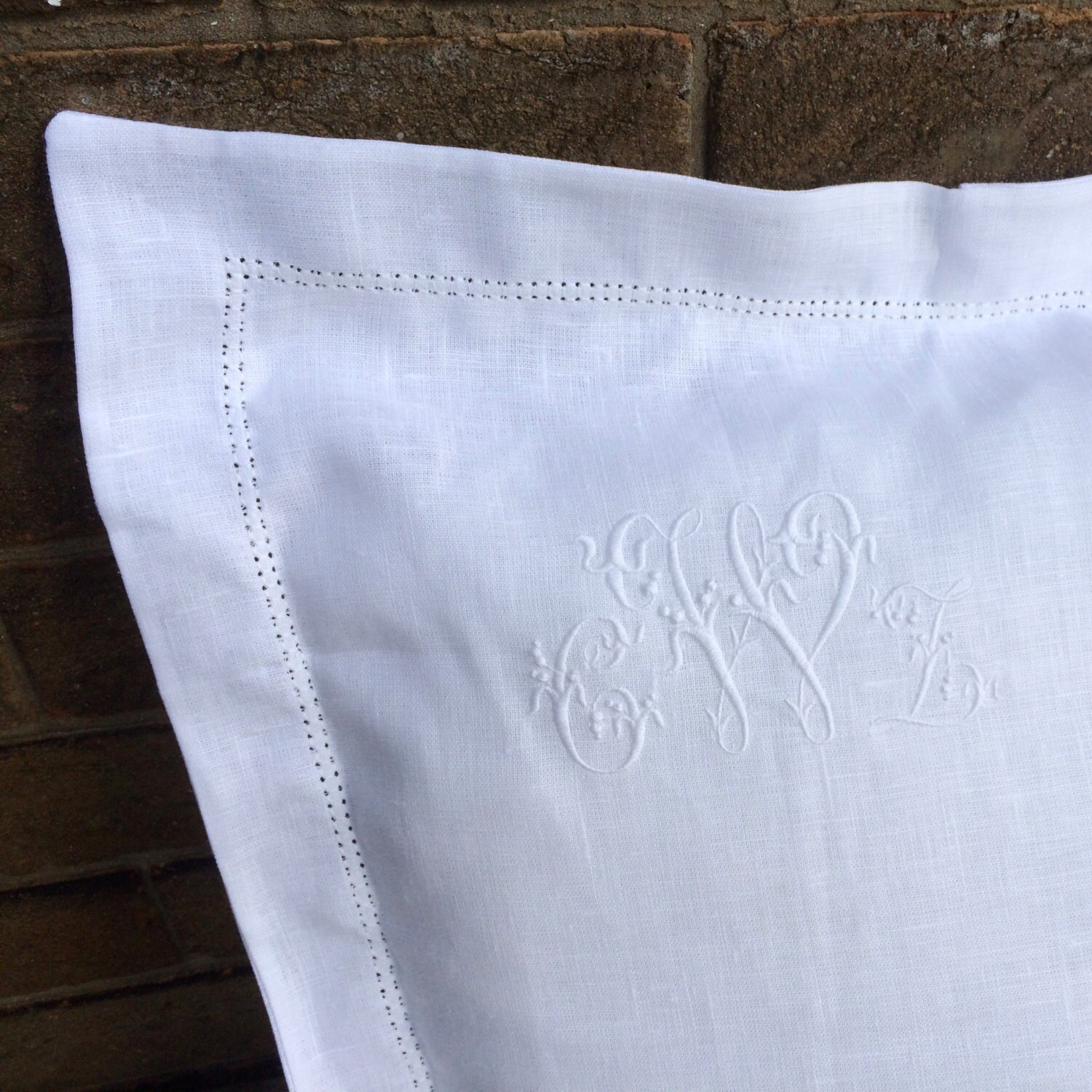 Blanc 100% Lin King Pillow Sham, Personnalisé Brodé Monogramme Luxe Oxford Taie d'oreiller Literie, 