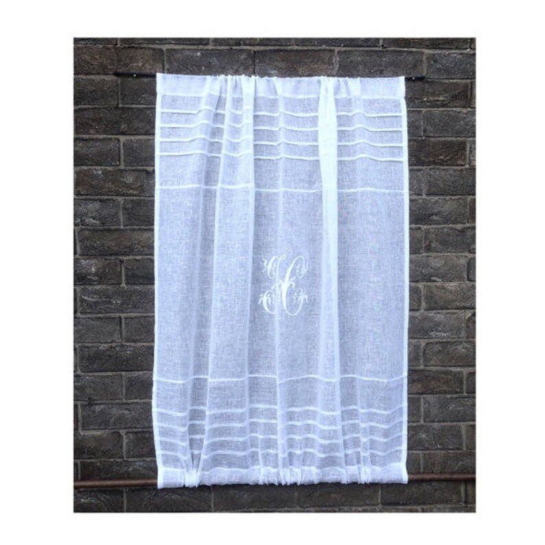 Sheer Linen Door Panel Kitchen Cabinet Curtain French White Image 0