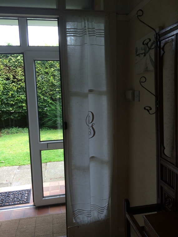 Tall White Linen Door Panel Personalized Monogram Curtain White Sidelight Privacy Curtain French Door Curtain Double Rod Pocket