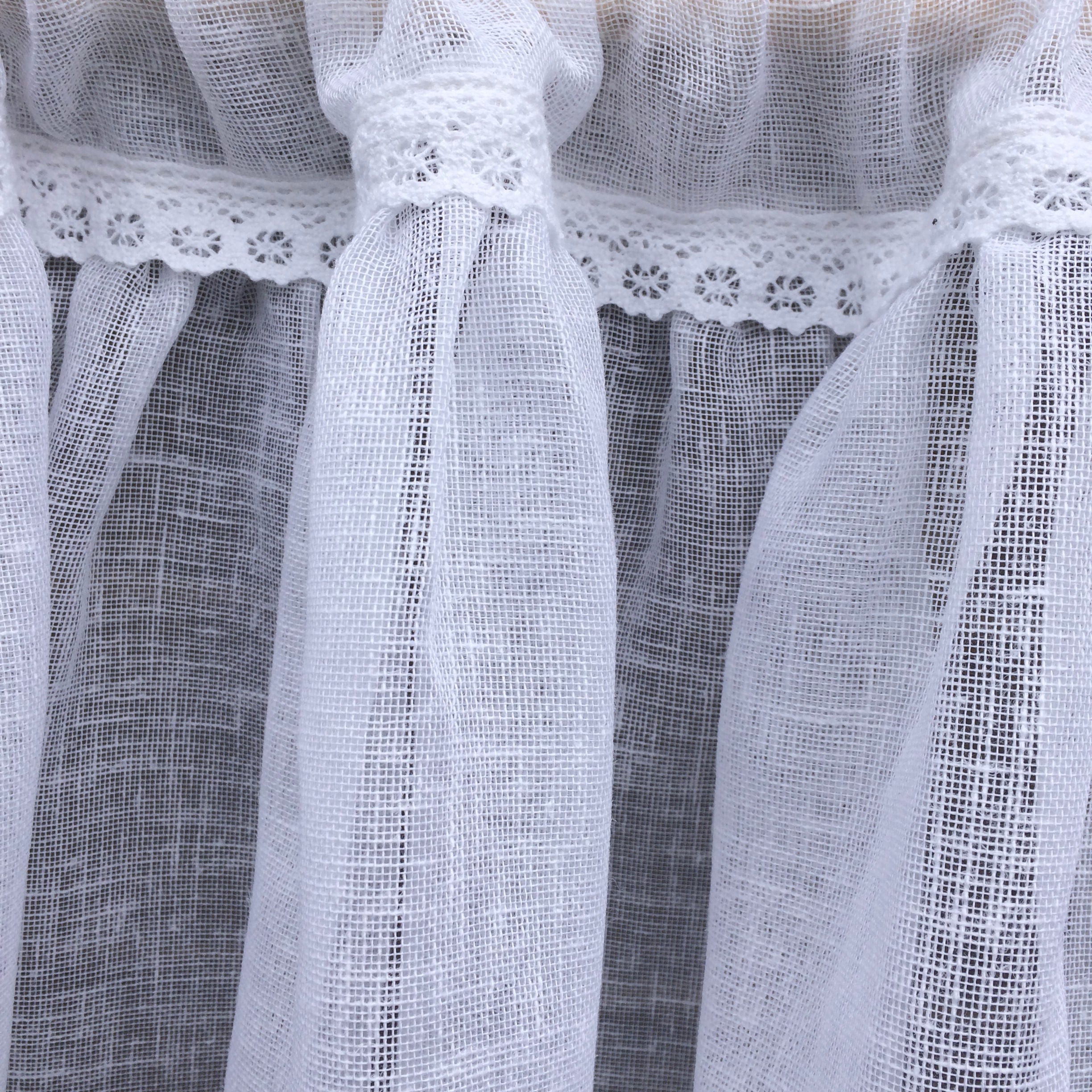 White Linen Lace Curtain XL Custom Cafe Curtain French Etsy