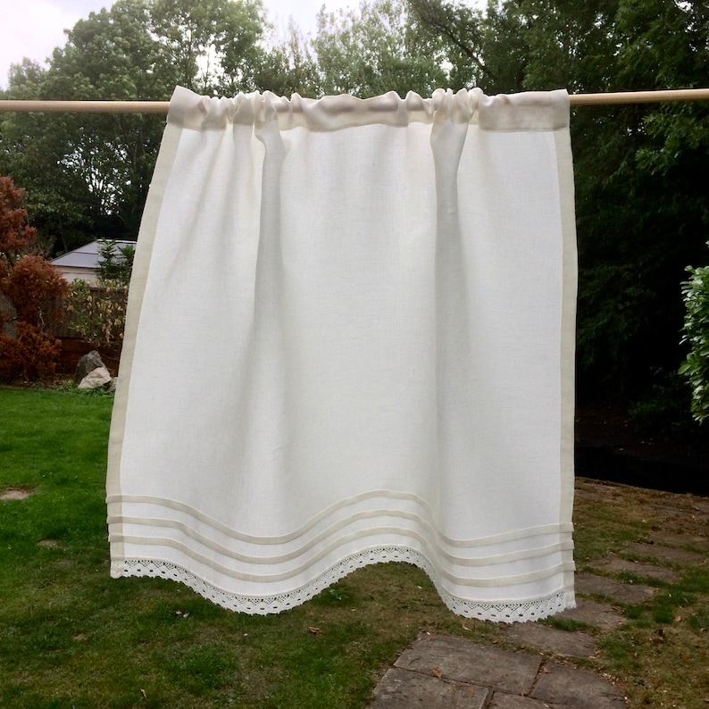 Cream Ivory Linen Lace Valance Curtain Custom Neutral Etsy