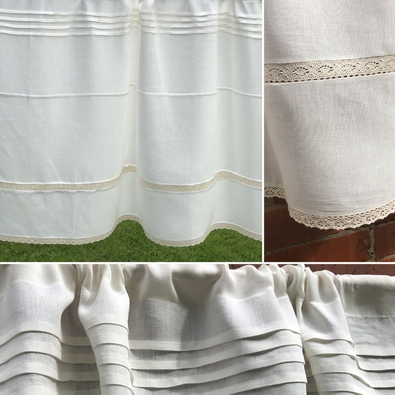 Cream Linen Lace Half Curtain Bathroom Window French Linen | Etsy