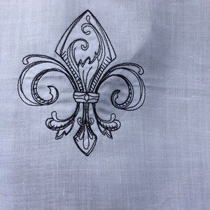 White Tie Up Window Curtain Monogram, French Style Roll up Shade, Vintage Fleur de Lis Machine Embroidery, Bedroom Curtain 52 Length image 4