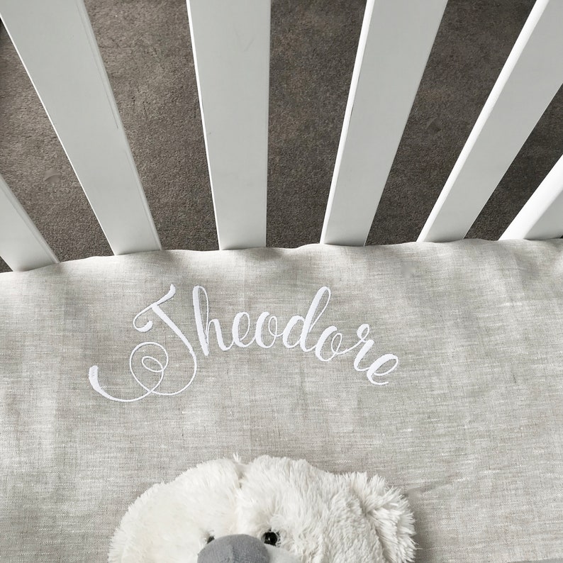 Personalize Crib Sheet Name Natural Linen Fitted Sheet Etsy
