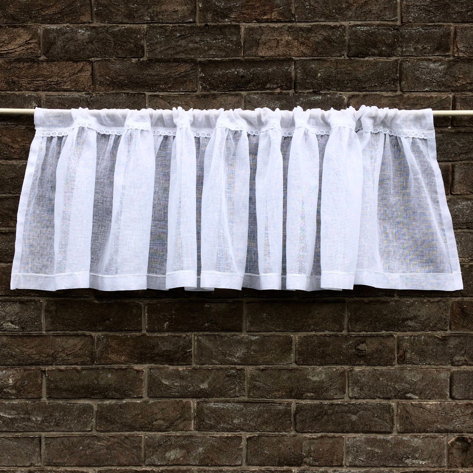 White Linen Lace Curtain XL Custom Cafe Curtain French Etsy