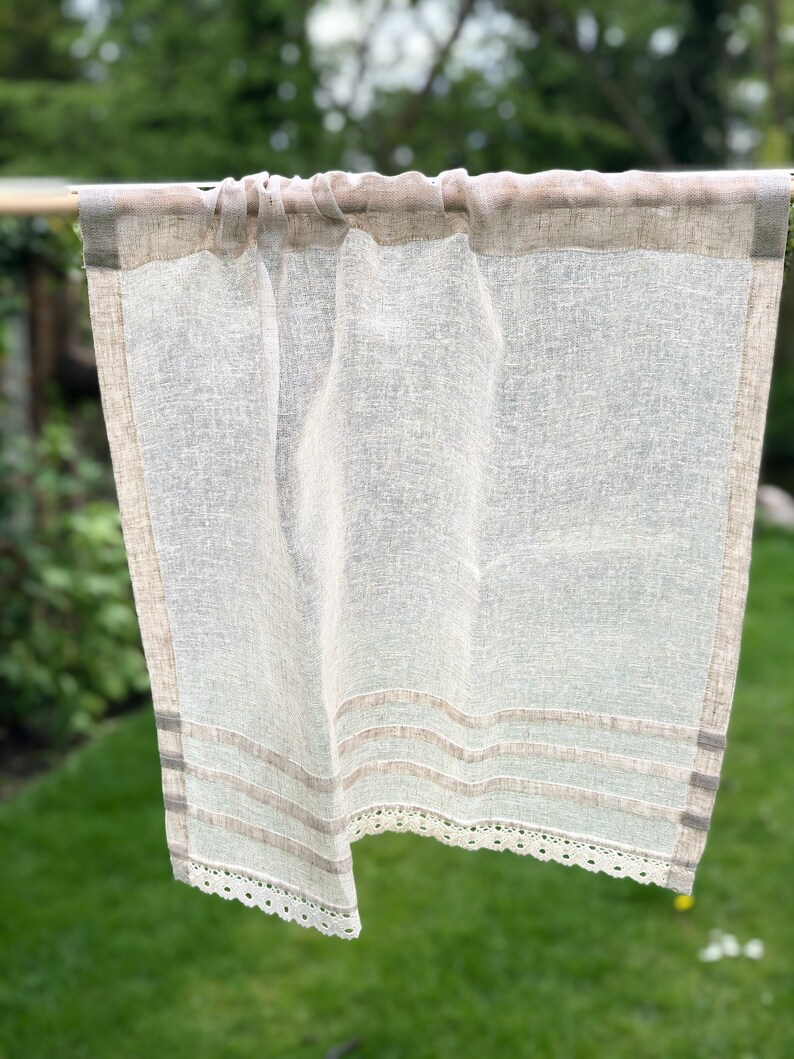 Sheer Natural Linen Lace Valance Curtain Custom Neutral Etsy