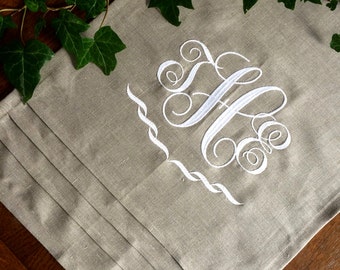 Custom Monogram Table Runner Embroidered Natural Linen Buffet Cloth Wedding Gift Kings Table Topper