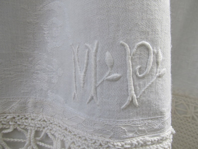 French vintage white curtain valance with ivory crochet lace Etsy