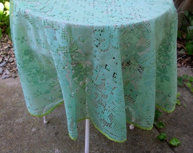 Mint Green Lace Tablecloth Round Green Overlay Lime Green Etsy