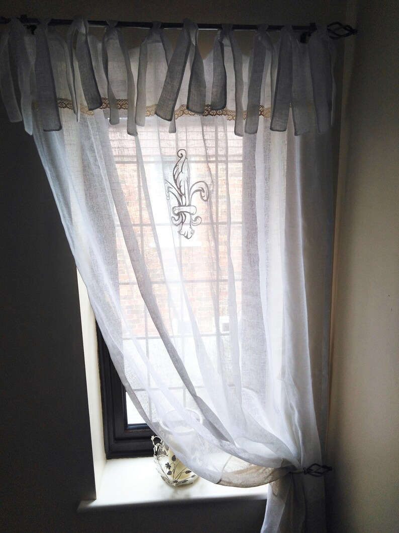 Sheer White Linen Lace Panel Bathroom Window Curtain New Etsy