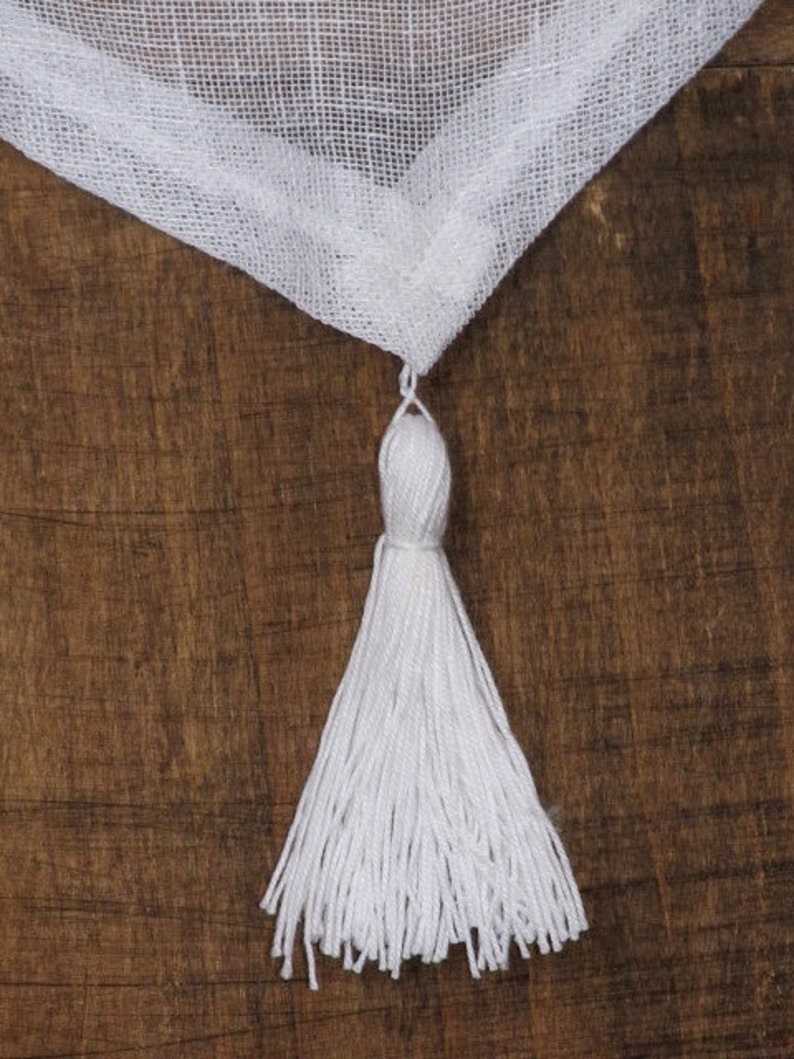 Embroidered Monogram White Tassel Kitchen Curtain Sidelight Panel French Decor Bathroom Curtain