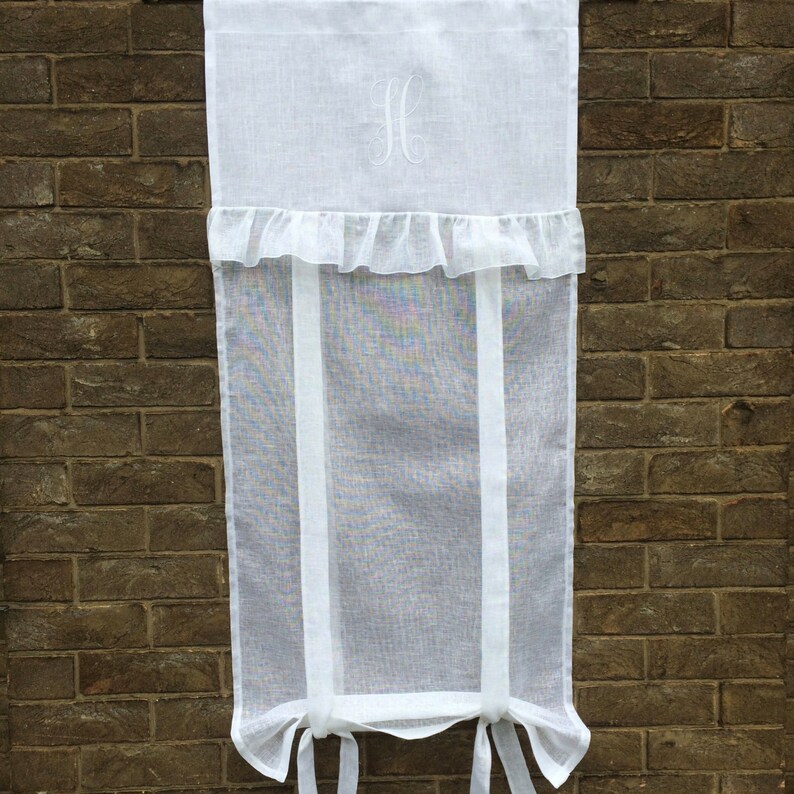 Personalised Door Panel Custom Roll Up Shade Tie Up Panel Length 80 Inches White Monogram
