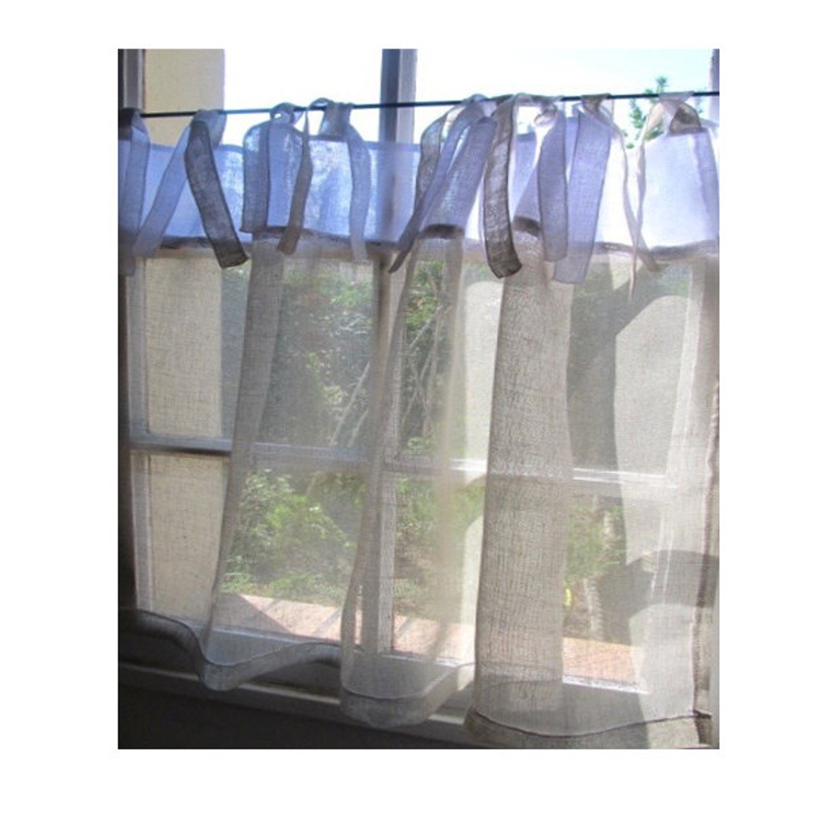 Natural Kitchen Curtain Sheer Ecru Cafe Curtain French Etsy