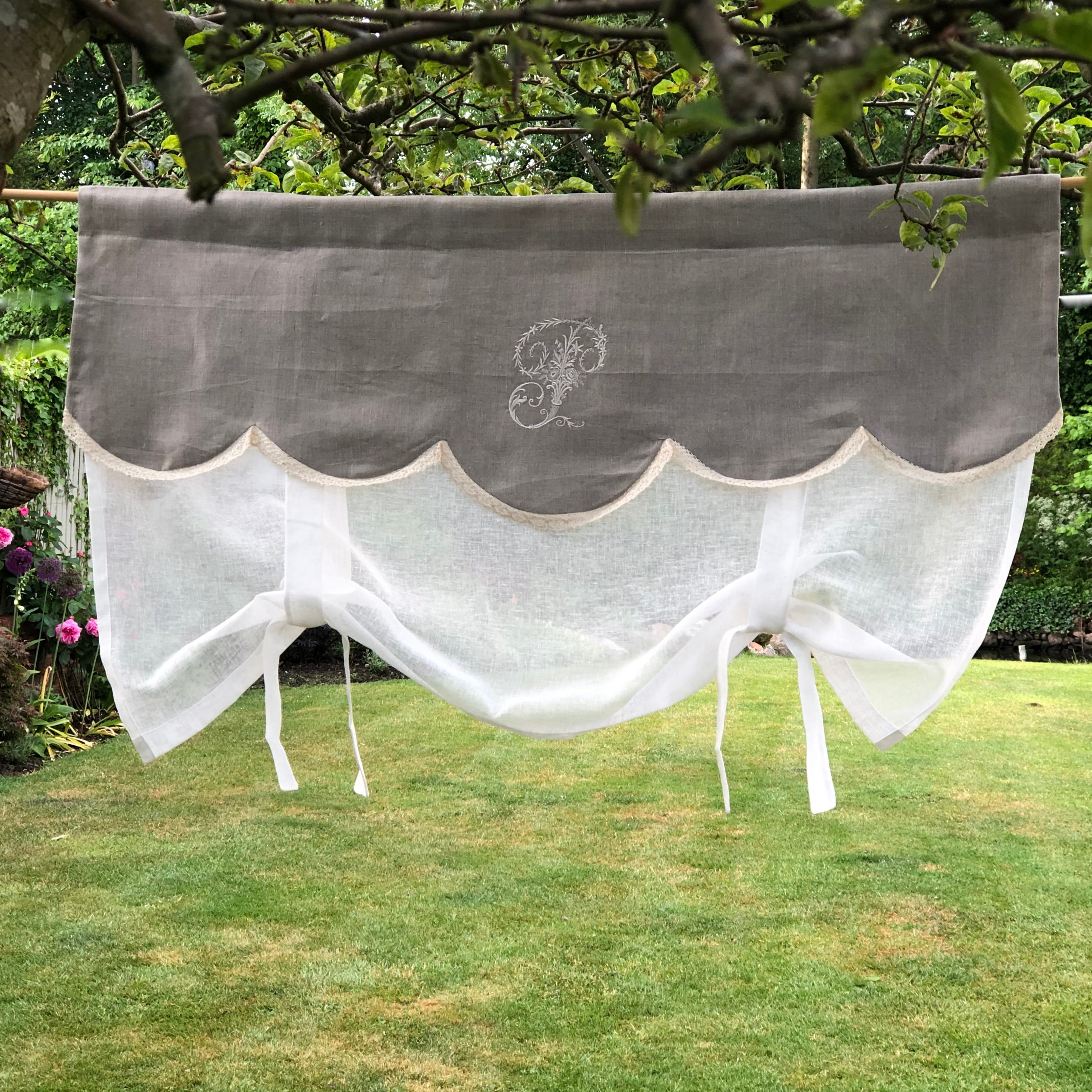 Lin Naturel Monogram Valance