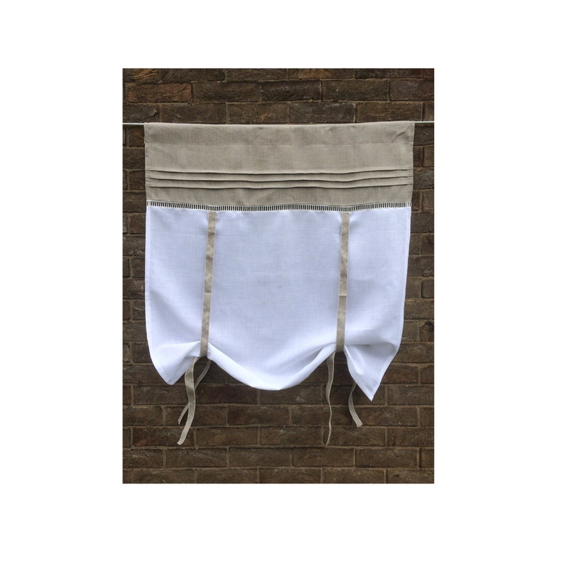 French Natural Linen Tie up Curtain White Shade 40 Etsy