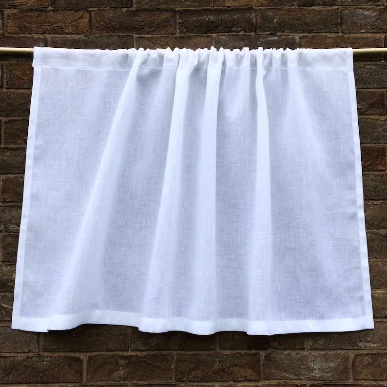 Linen Bathroom Window Curtain, White, Ivory, Natural, Grey, Pink 56 inch wide Privacy Kitchen Flat Curtain Panel, Bedroom Curtain image 4