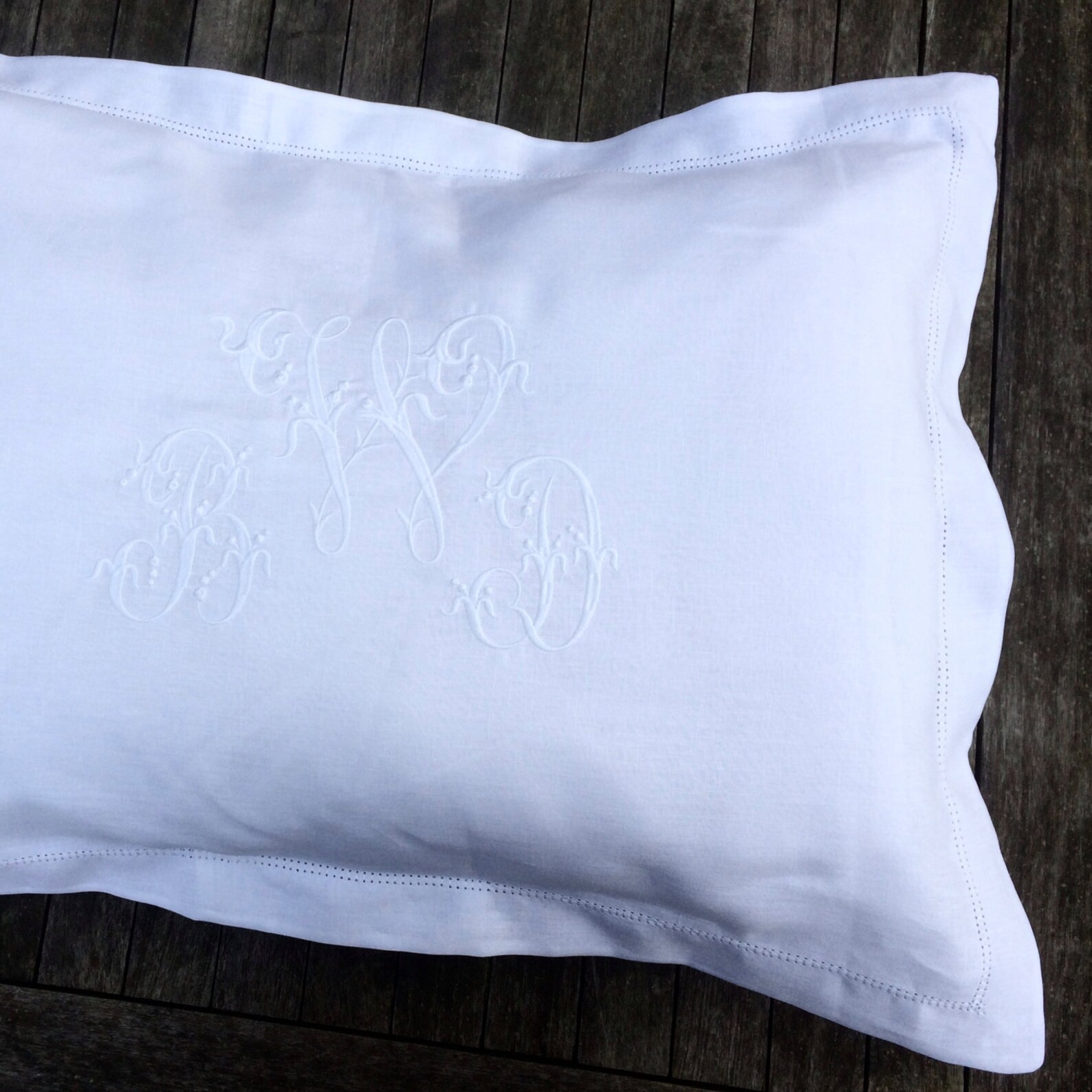 White 100 Linen King Pillow Sham Custom Embroidered Centre Etsy