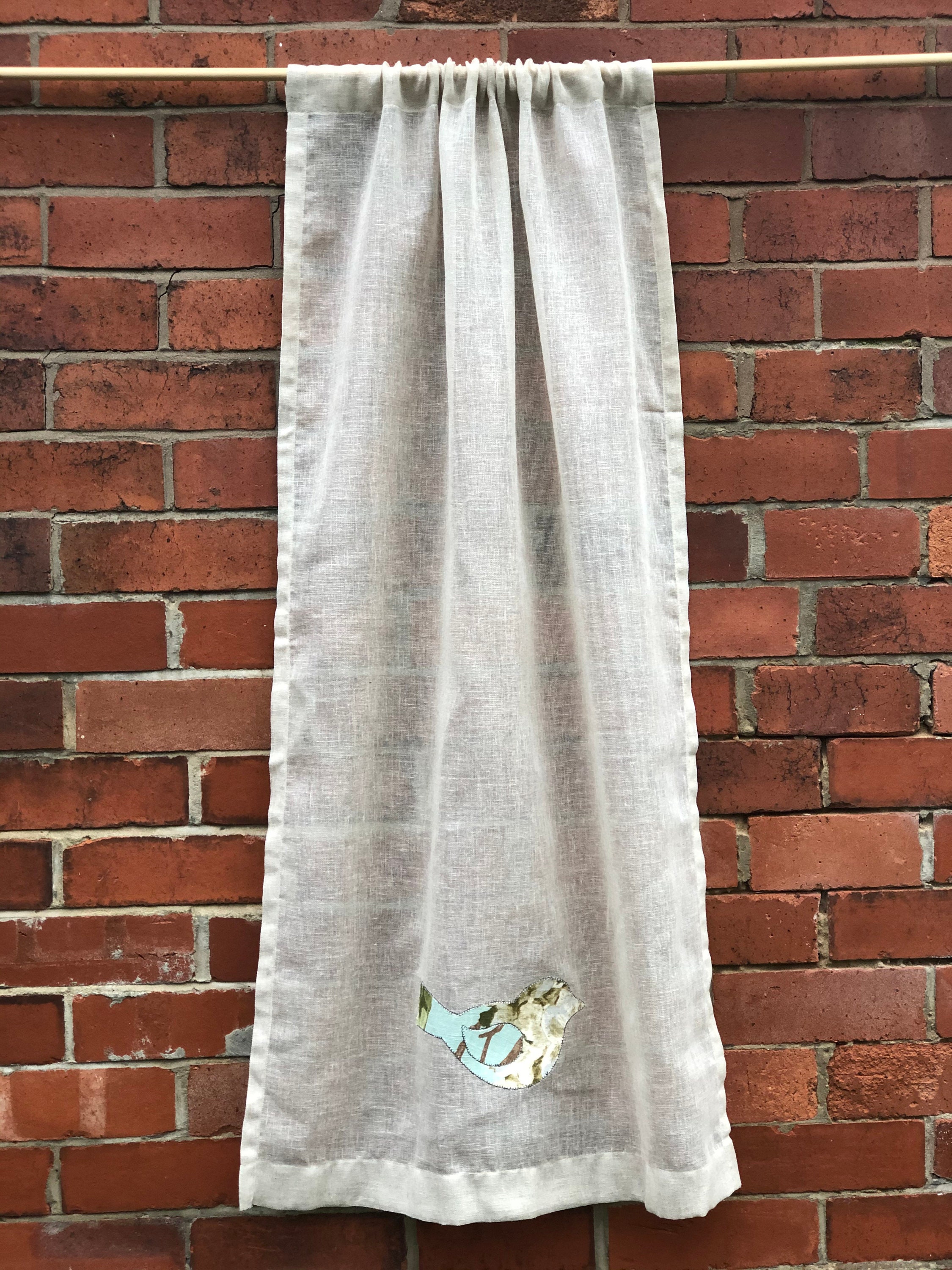 Sheer Natural Linen Bird Applique Embroidered Kitchen Window Panel, Confidentialité