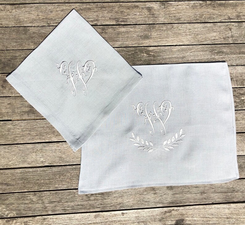 Monogram Slate Grey Linen Napkin & Placemat Set 18 inch or 22 Etsy