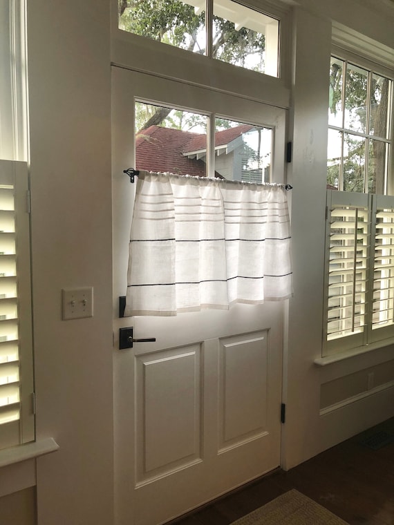 White Linen Cafe Curtain French Window Curtain Grey Kitchen Etsy